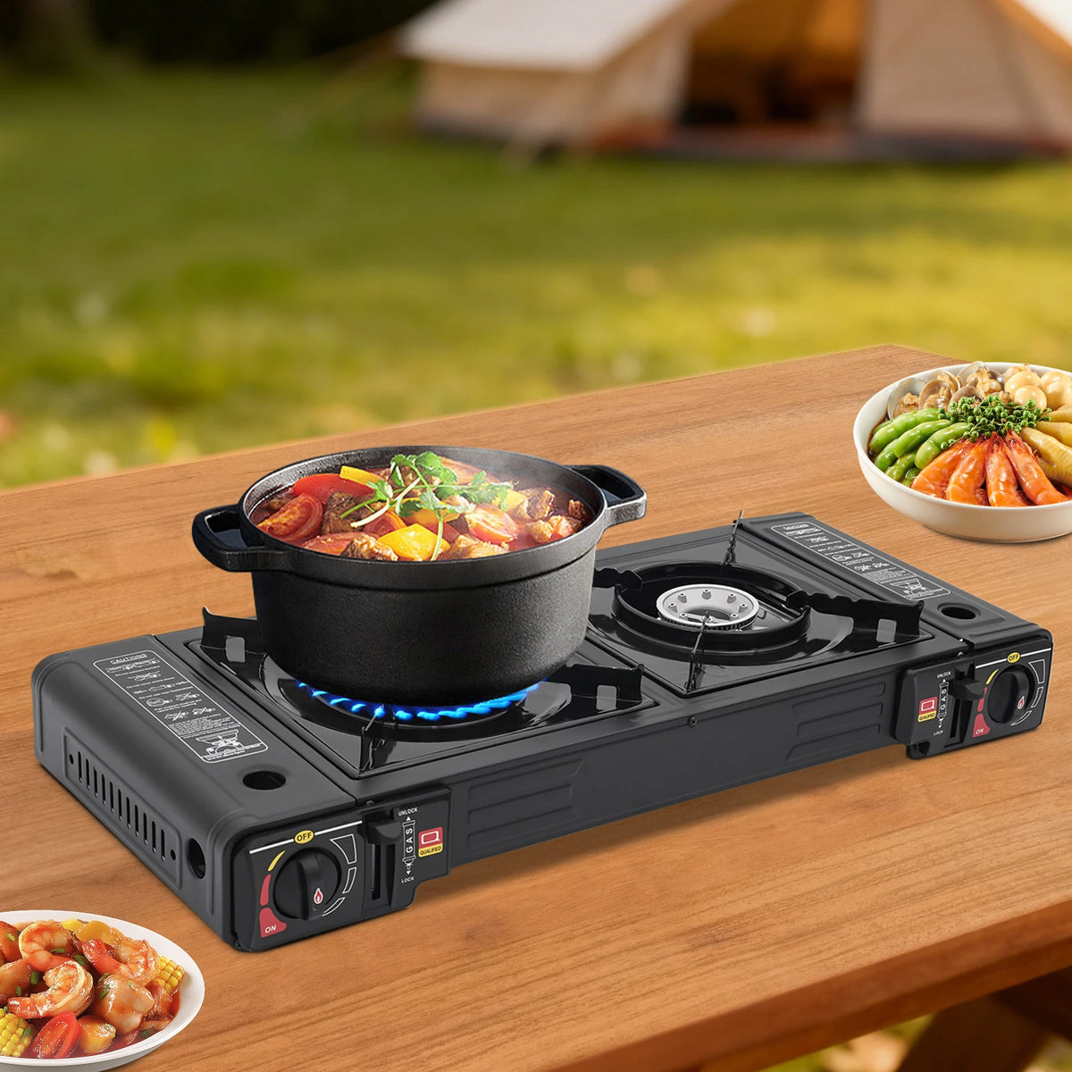 Portable Stainless Steel Two Burner Gas Stove With Piezo Ignition