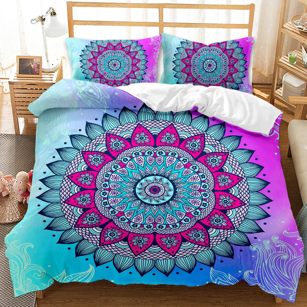 Bohemian Mandala Microfiber Duvet Cover Set Featuring Brushed Finish