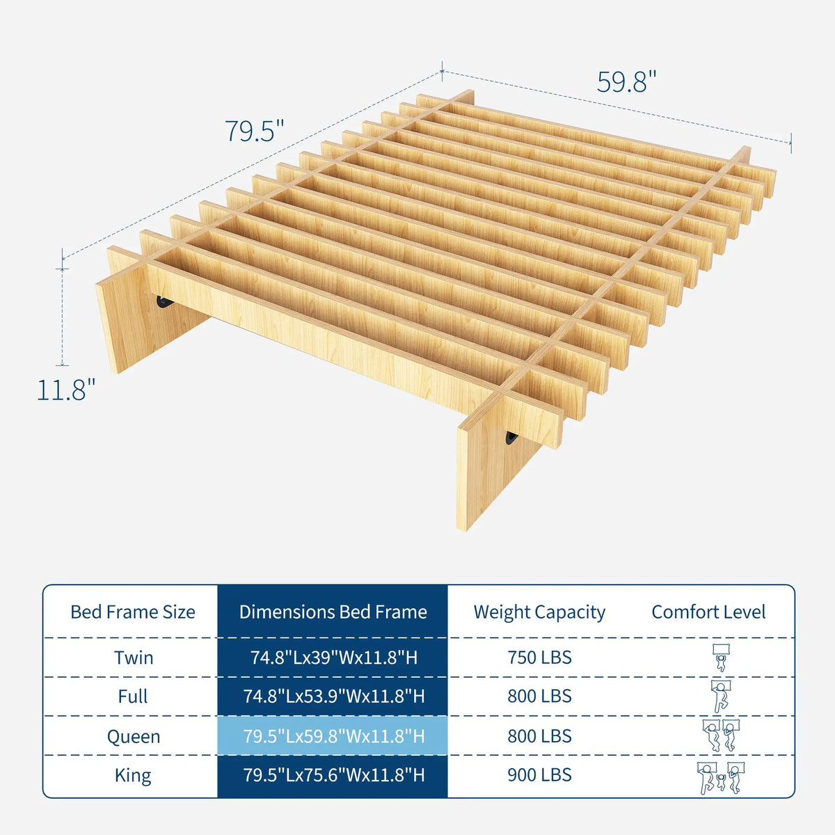HiMISS Low Profile Wood Platform Bed Frame With Ample Storage