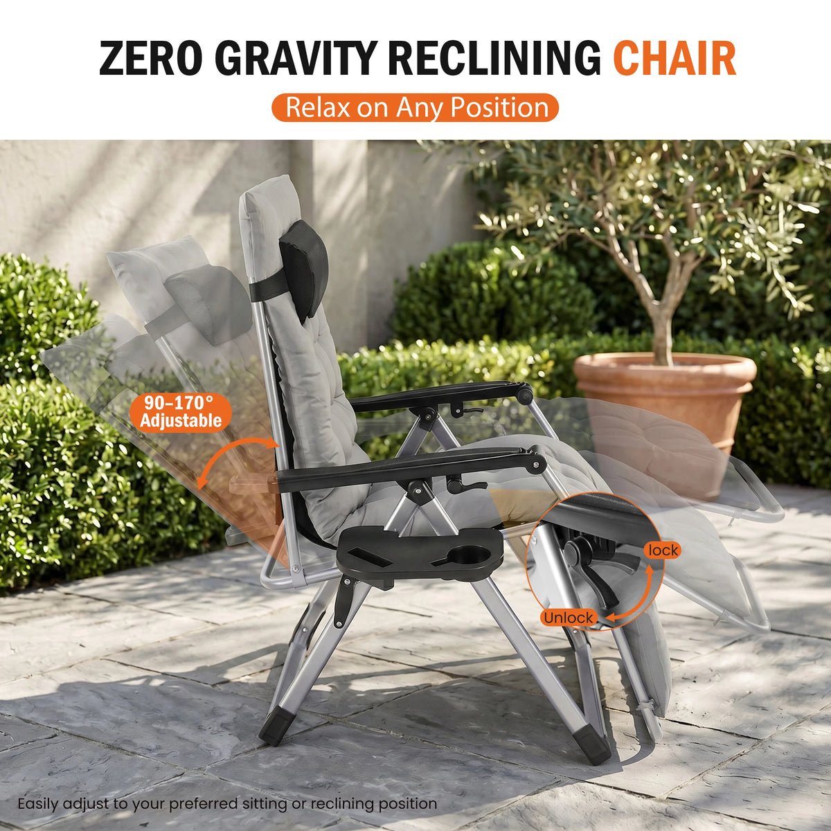 Jhk Zero Gravity Reclining Lounge Chair With Cushion Cup Holder