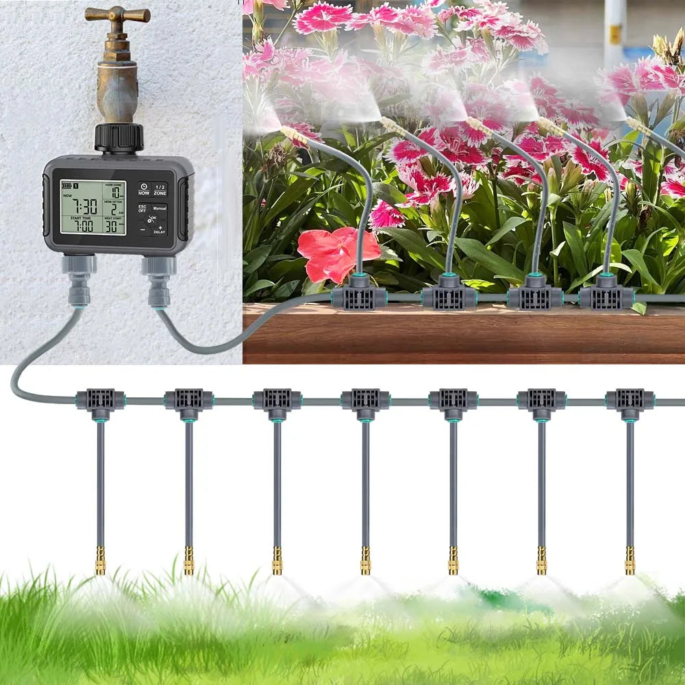 Lanriyuz Dual Zone Smart Garden Watering Timer With Mist Spray