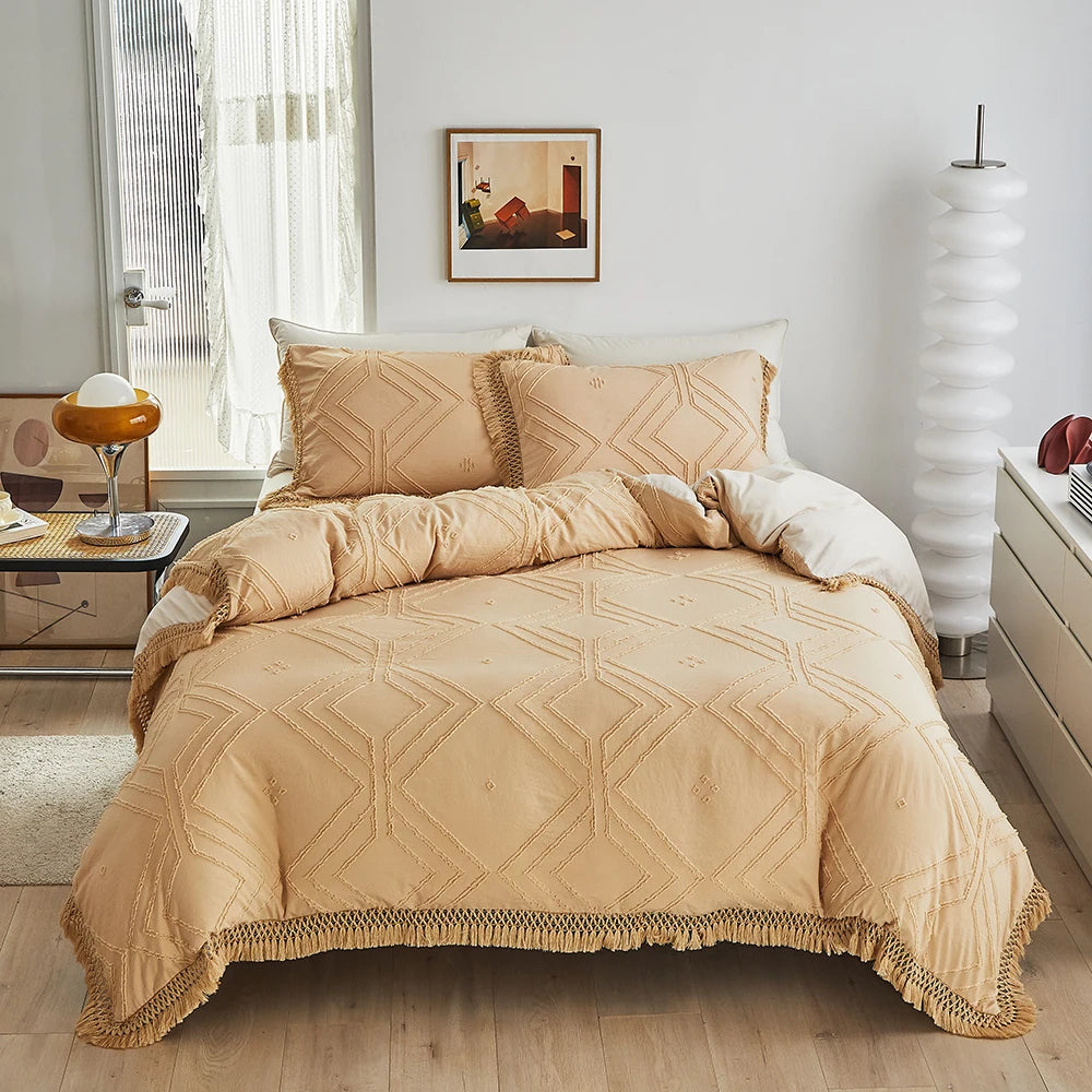 LUXO Bohemian Floral Tassel Duvet Cover Set With Pillowcases