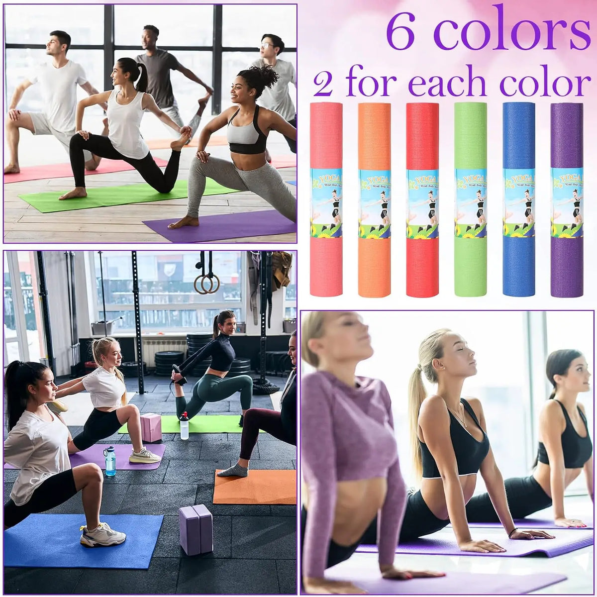 12 Pieces Non Slip Yoga Mats For Indoor Exercise Training