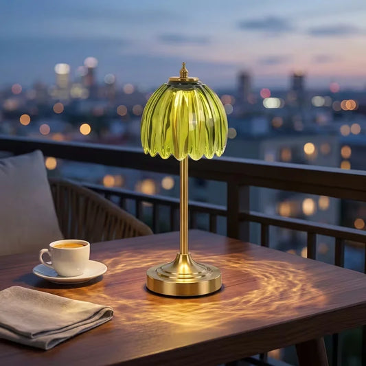 Jian Bian Vintage Glass Table Lamp With Rechargeable Touch Control
