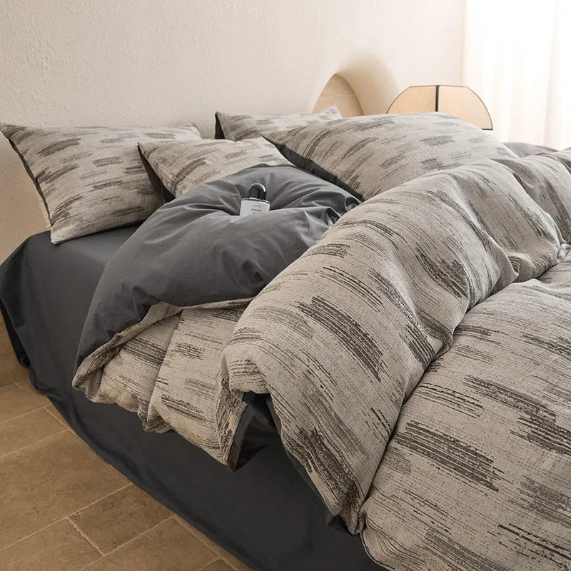 Pure Cotton Four Piece Yarn Dyed Jacquard Bedding Set Pillowcases
