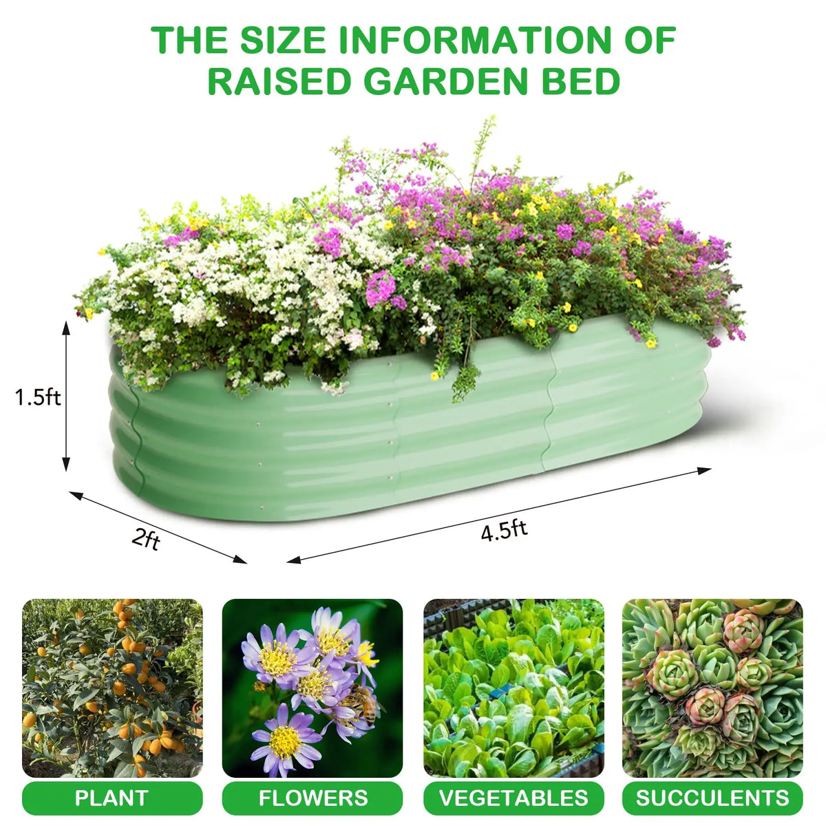 HiMiss Oval Galvanized Steel Vegetable Garden Planter Box