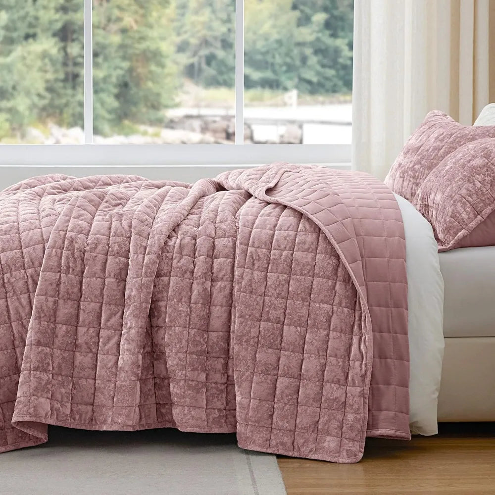 Luxury Velvet Quilt Set Three Piece Embroidered Comforter Ensemble