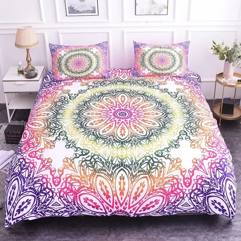 Mandala Bohemian Duvet Cover Set With Printed Lotus Floral Bedding