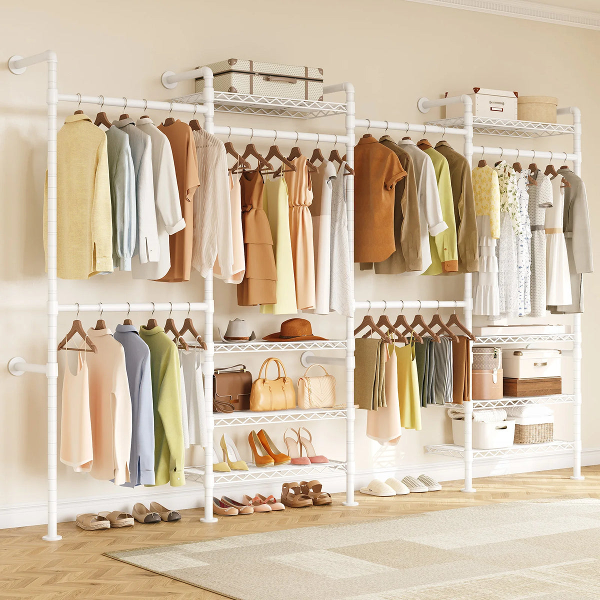 Onbrill Wall Mounted Industrial Pipe Clothes Rack Expandable Closet Organizer