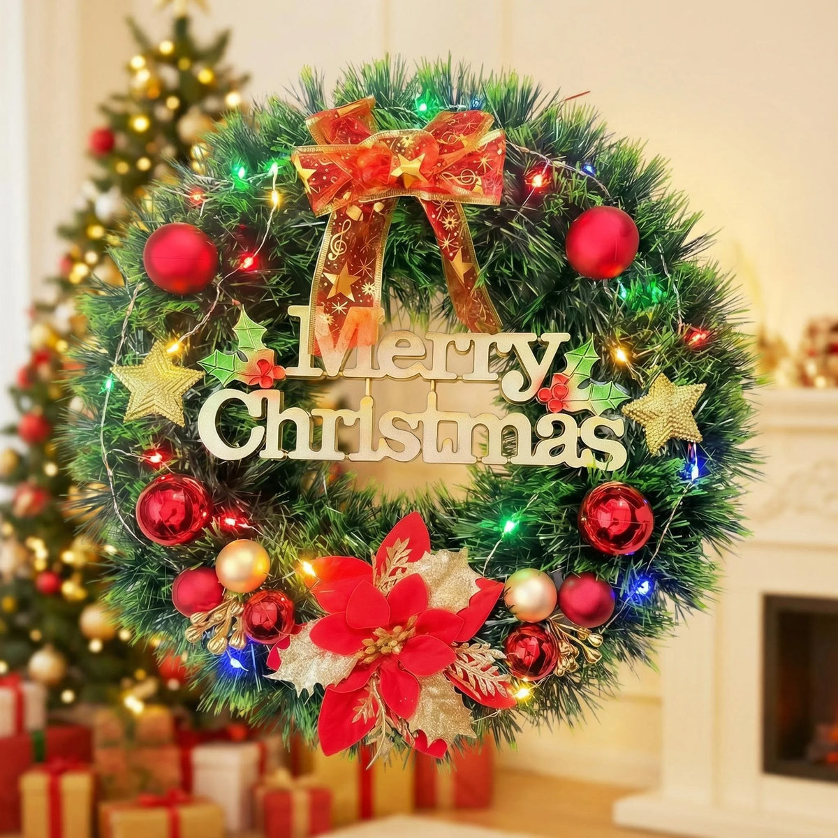Youyouhuan Artificial Christmas Wreath With Faux Berries Holiday Decor