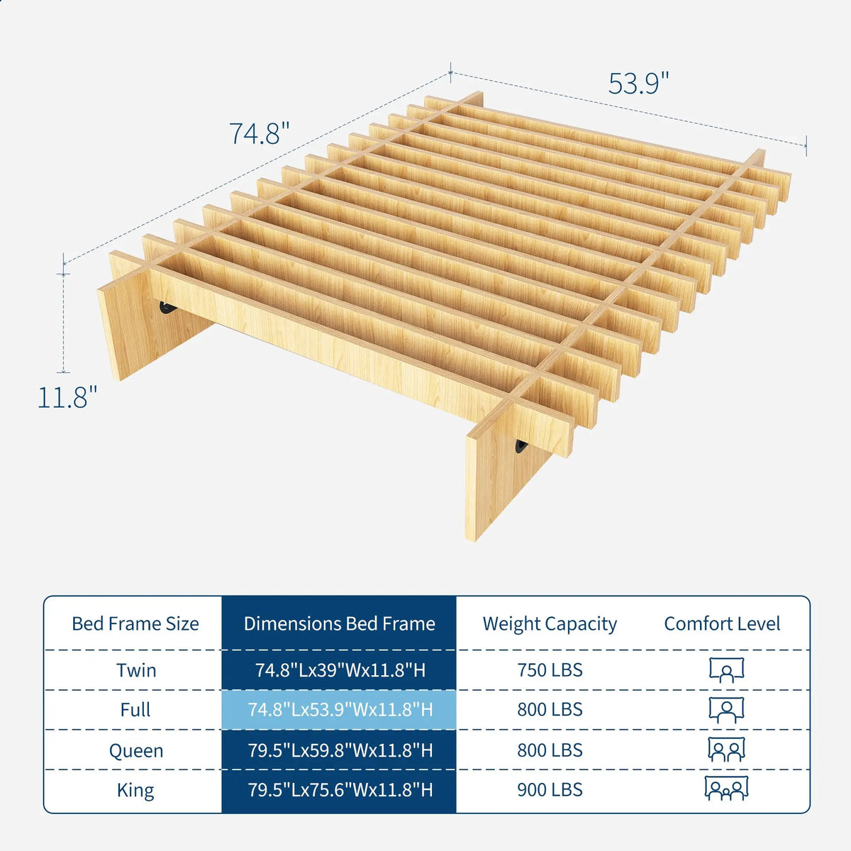 HiMISS Low Profile Wood Platform Bed Frame With Ample Storage