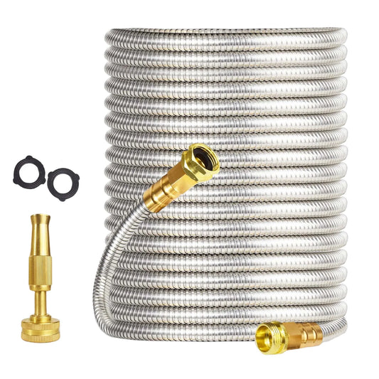 HiMISS Heavy Duty Stainless Steel Garden Hose Adjustable Brass Nozzle