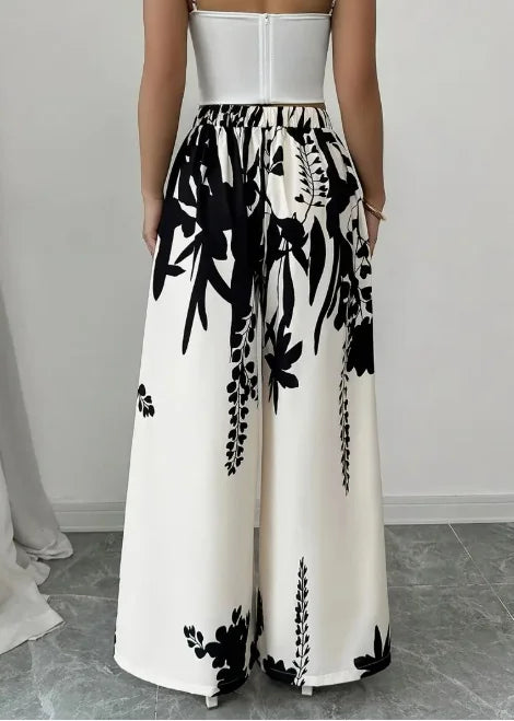 Women Floral Print Palazzo Pants Wide Leg High Waist Trousers