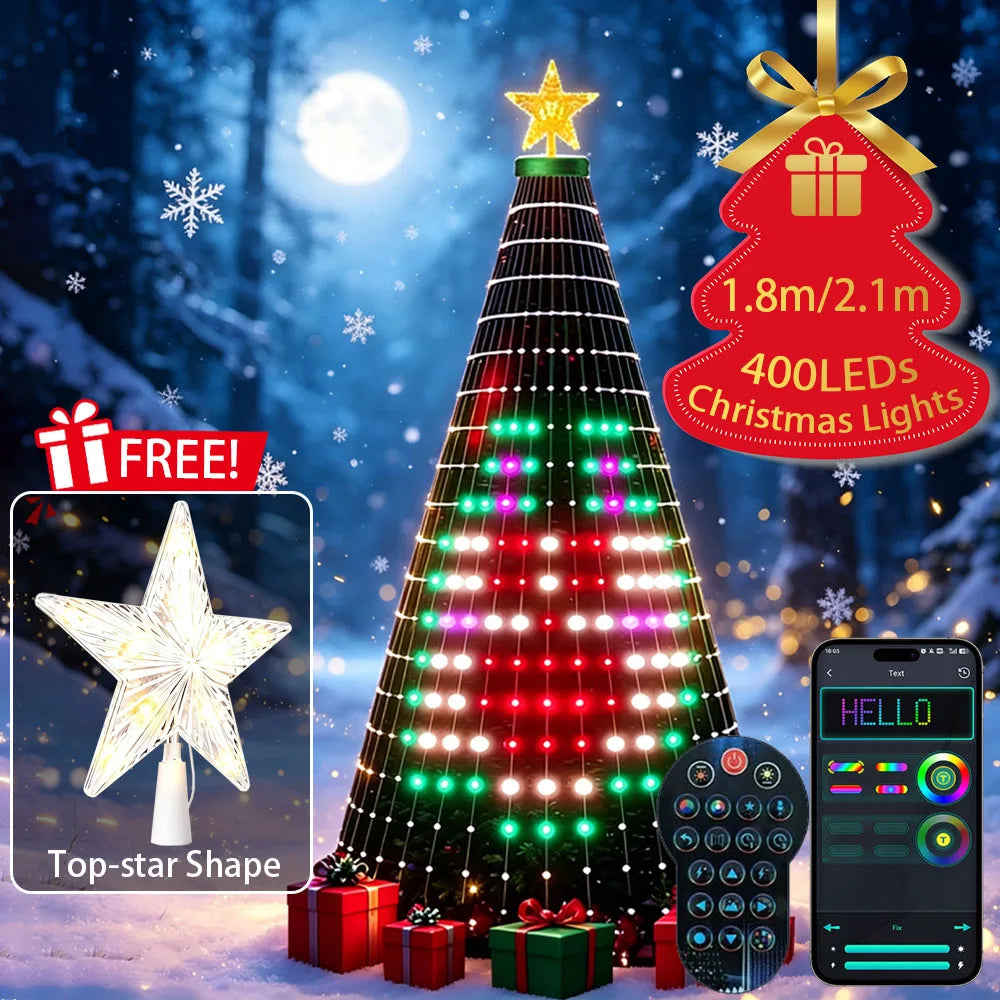 USB 400LEDs Christmas Tree String Lights, DIY Text RGBIC Holiday Lights for Garden Patio Christmas Halloween Valentine Decor