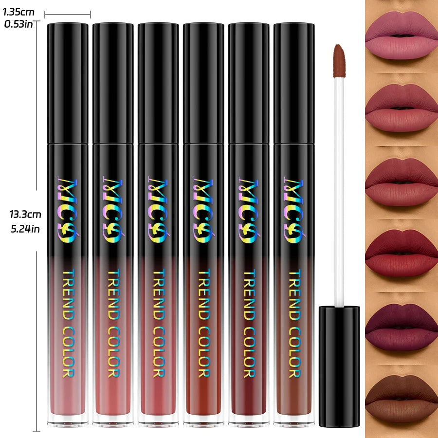 6pcs Different Colors Matte Lip Glaze Set Velvet Lip Gloss Waterproof Liquid Lipstick Nude Black Lips Tint Makeup Lip Glaze Cosmetics for Women Gifts Sexy Red Lip Stain Beauty