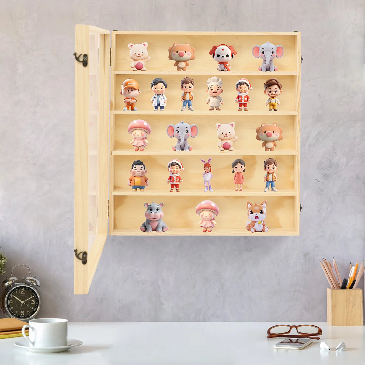 Bymaocar 5 Tier Wall Mounted Wooden Display Cabinet For Figurines