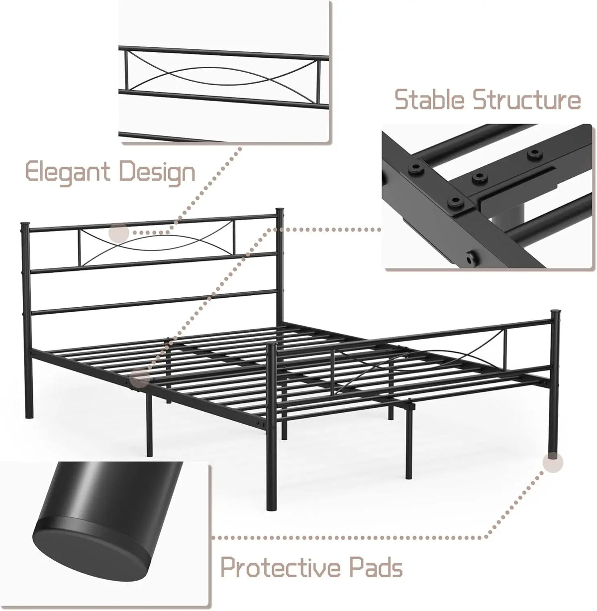 Contemporary Metal Platform Bed Frame With Modern Headboard Design