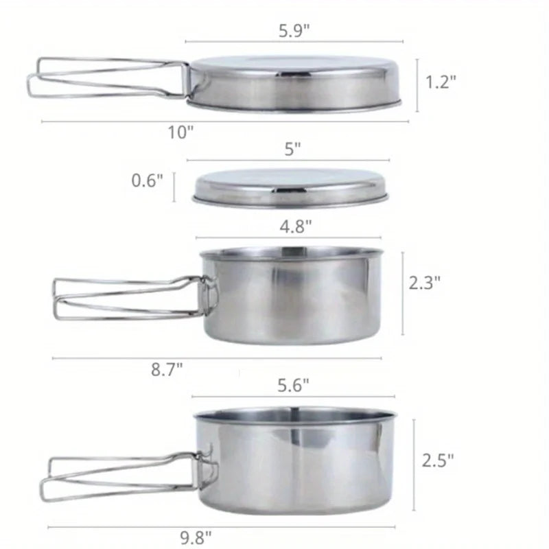 Portable Stainless Steel Camping Cookware Set For Outdoors