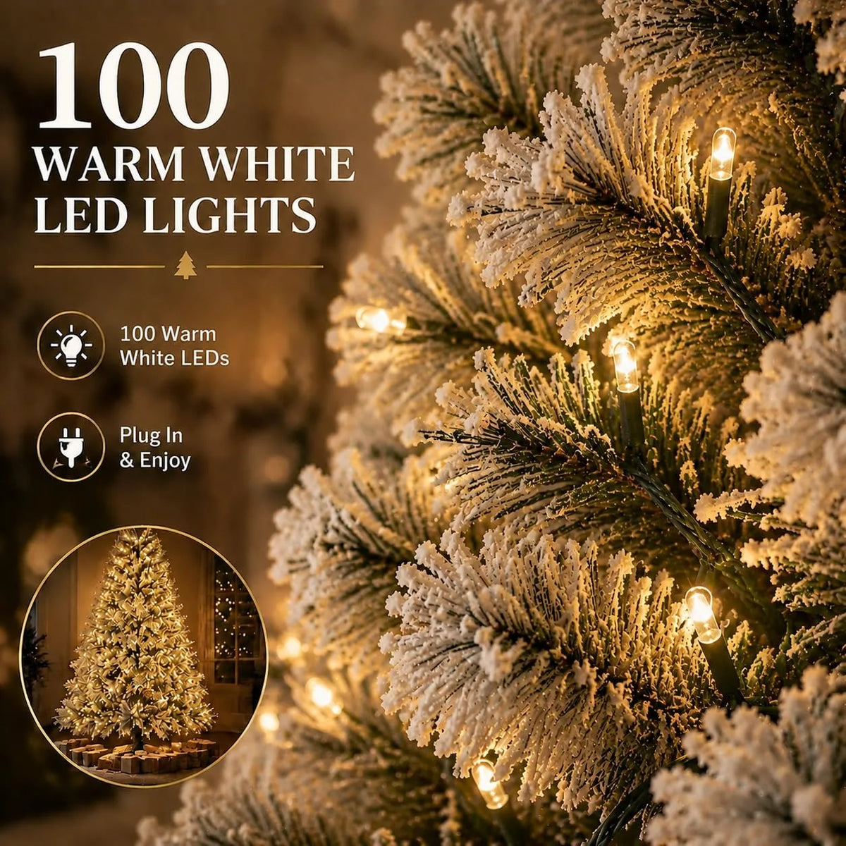 Anixol Prelit Artificial Christmas Tree With 100 Lights And Snowflake Decor