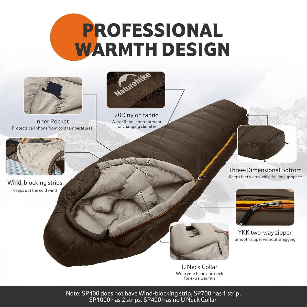 Naturehike 650FP Duck Down Snowbird Mummy Sleeping Bag Winter Ultralight