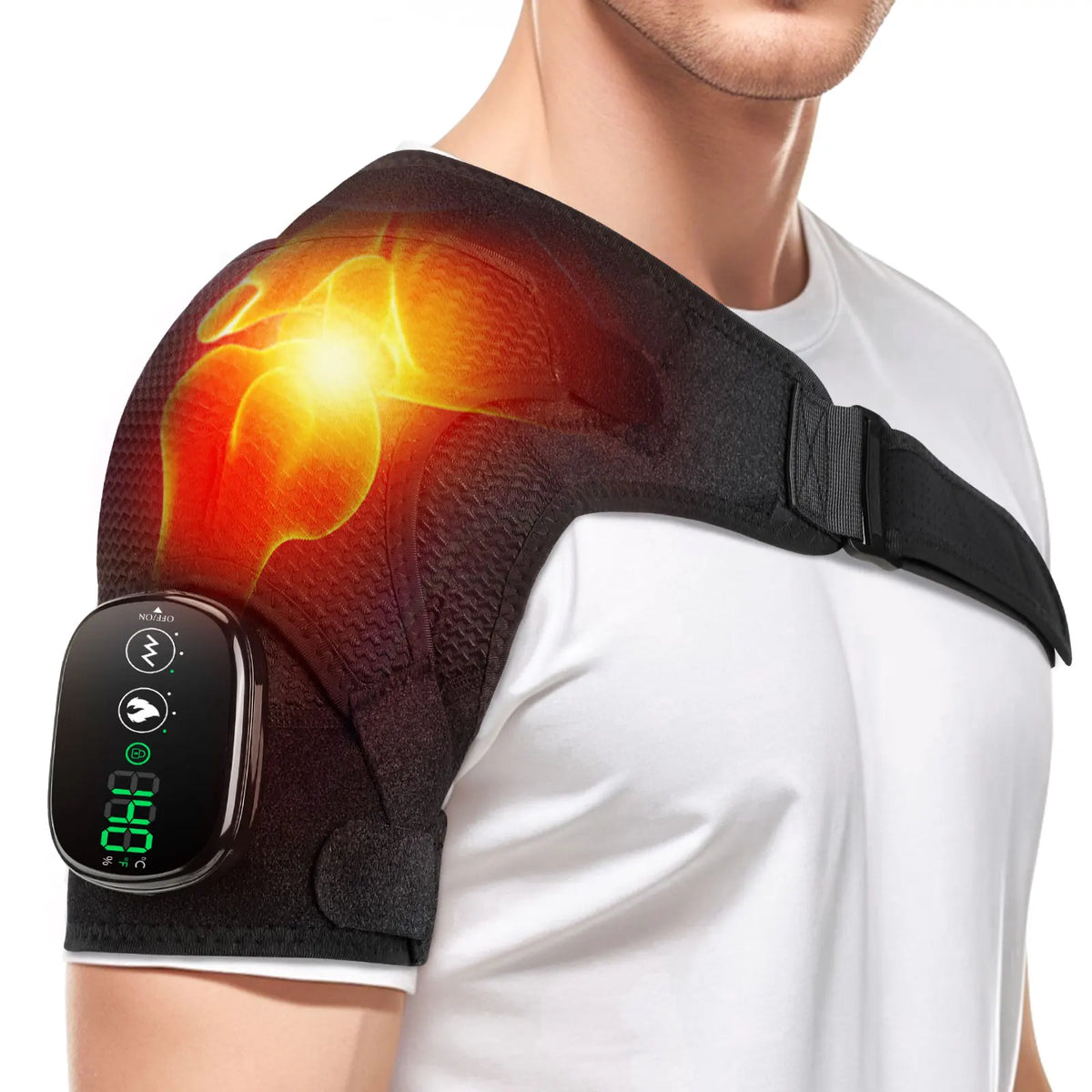 Adjustable Electric Heating Shoulder Massage Belt With Led Hot Compress