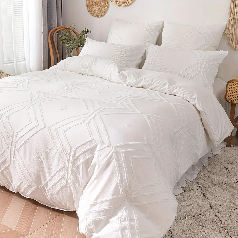 KDV Tufted Geometric Duvet Cover Set Soft All Season Bedding