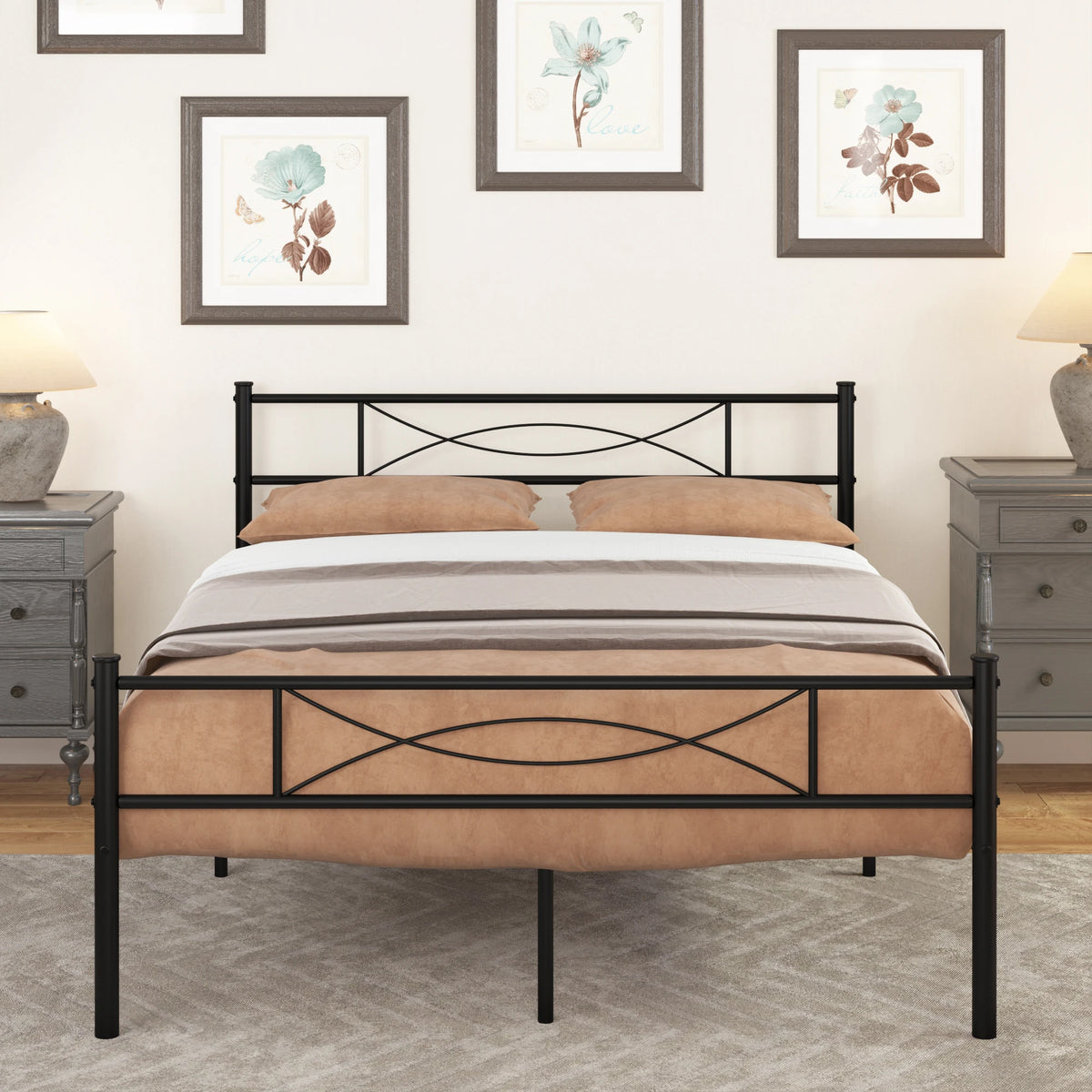 Contemporary Metal Platform Bed Frame With Modern Headboard Design