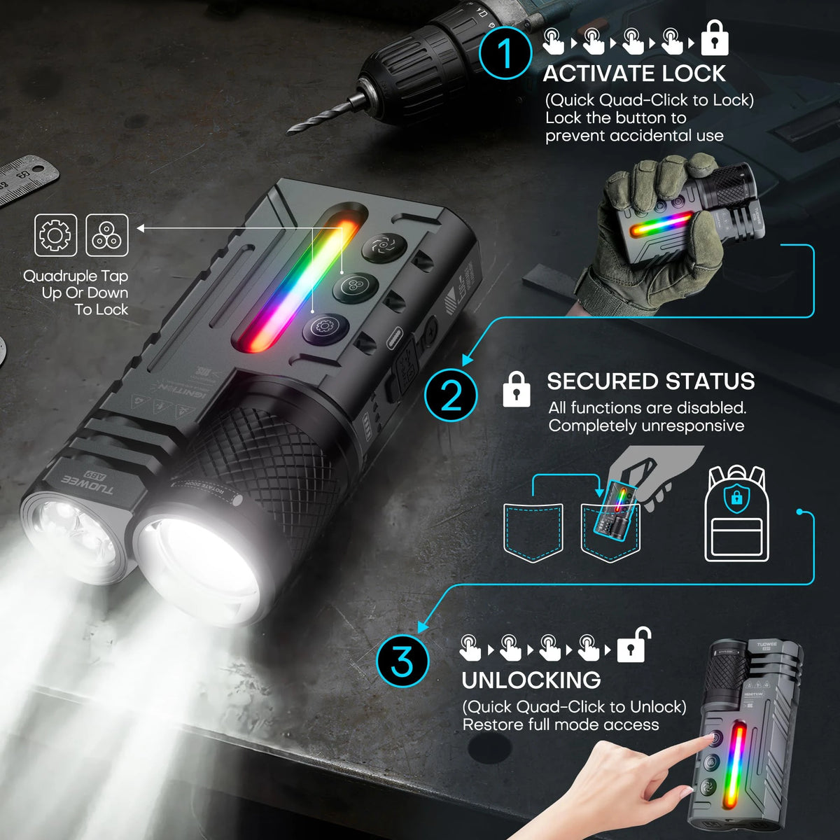 Tuowee 3000LM Zoomable Tactical Rechargeable Flashlight