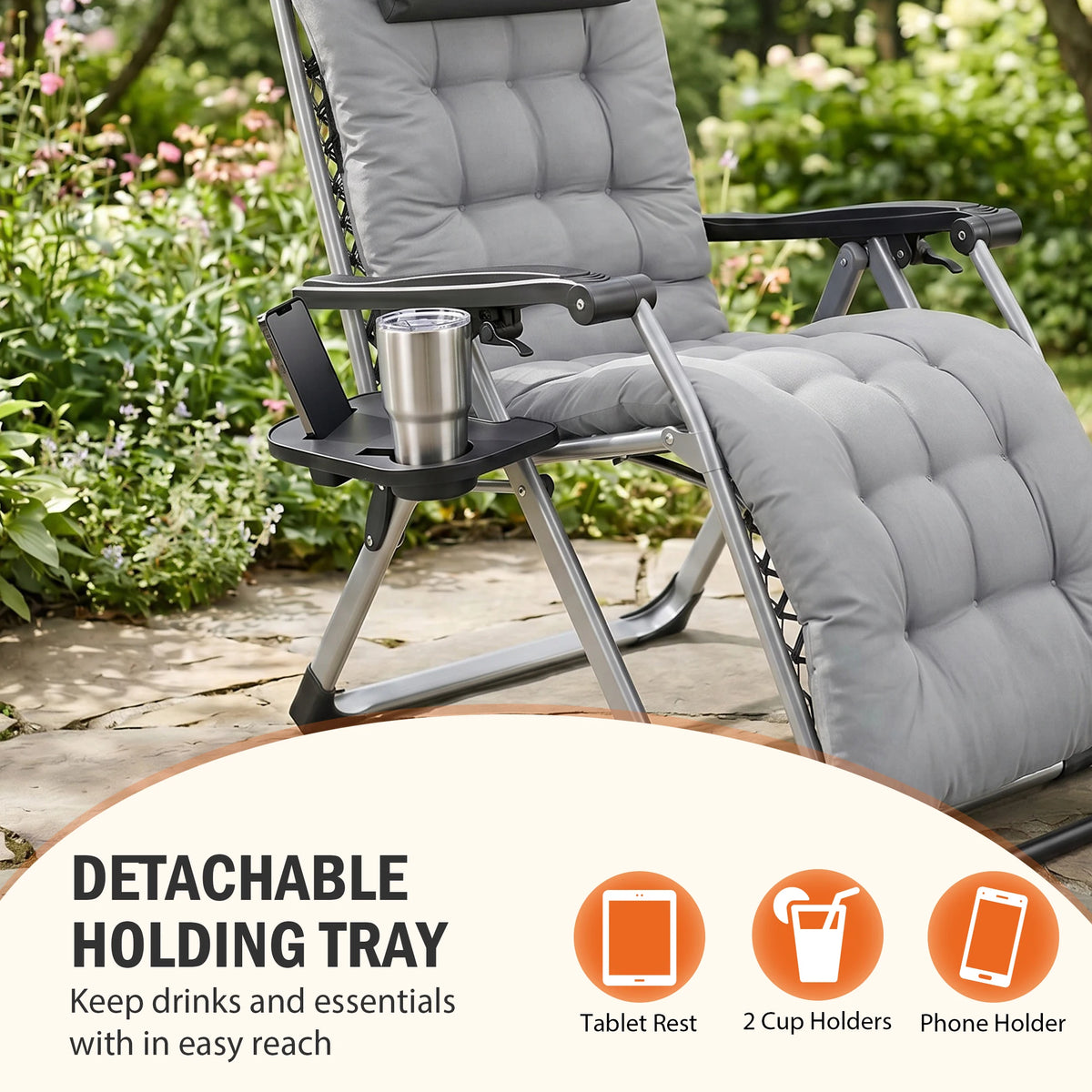 Jhk Zero Gravity Reclining Lounge Chair With Cushion Cup Holder