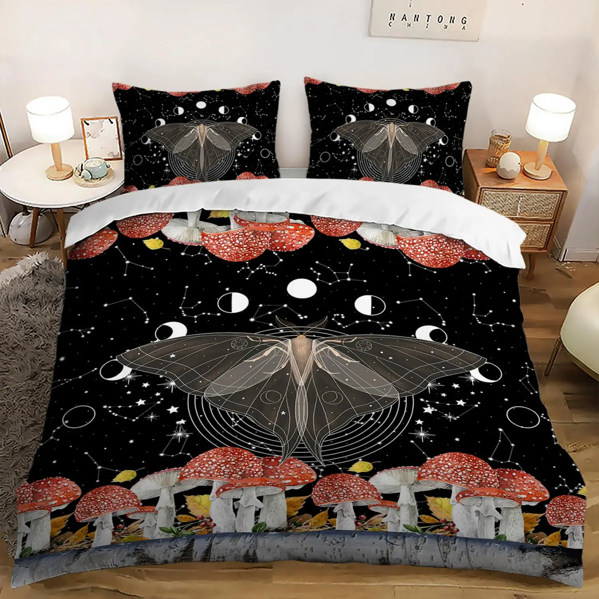 Gothic Moth Mushroom Microfiber Duvet Cover Set Ultra Soft Lightweight