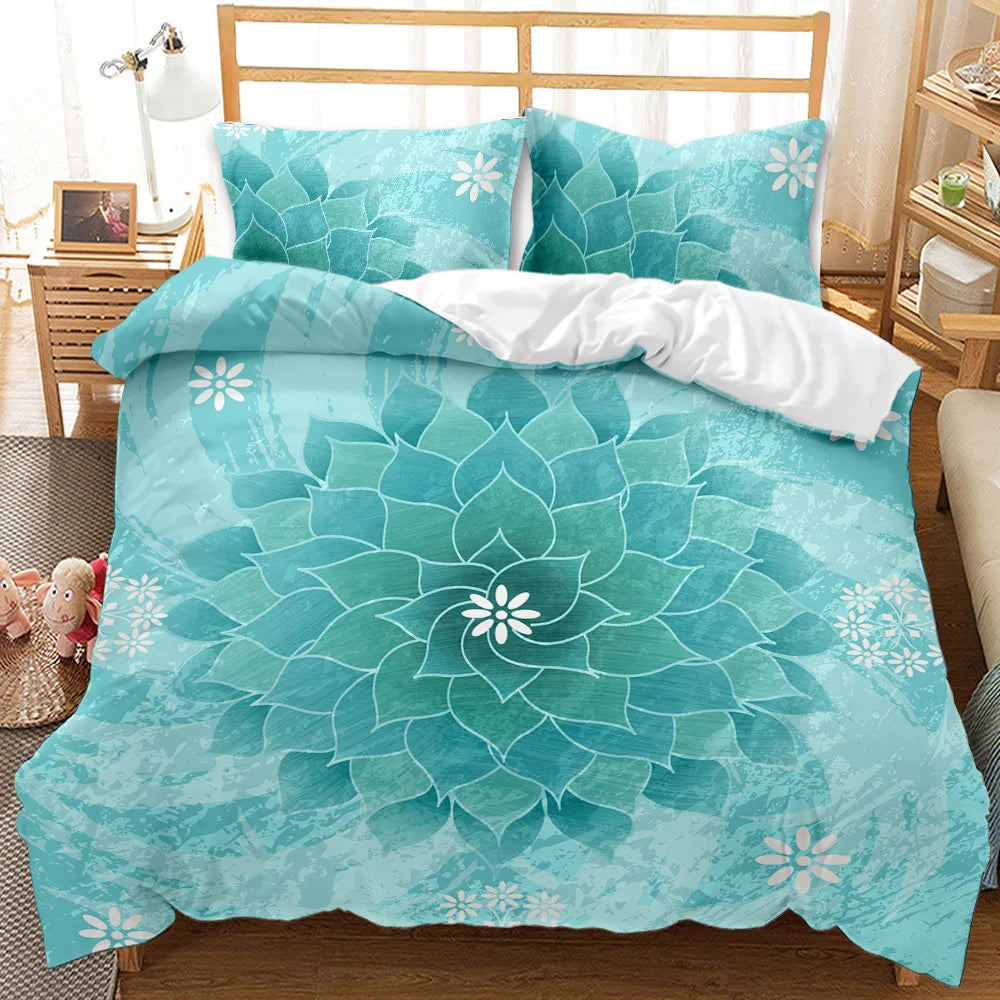 Bohemian Mandala Microfiber Duvet Cover Set Featuring Brushed Finish