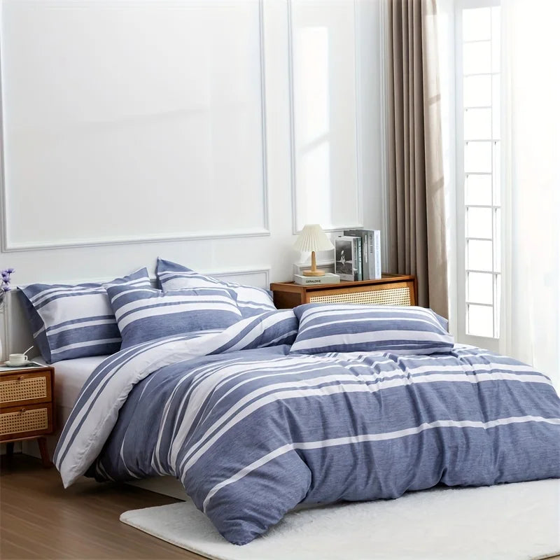 3 Striped Microfiber Duvet Cover Set Bohemian Modern Farmhouse Bedding