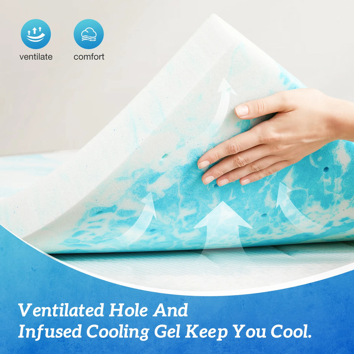 MCQ Cooling Gel Breathable Memory Foam Bed Mattress Topper