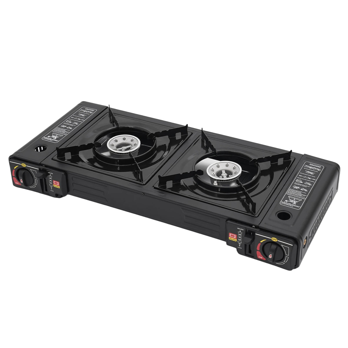 Portable Dual Burner Gas Stove With Piezo Ignition For Camping