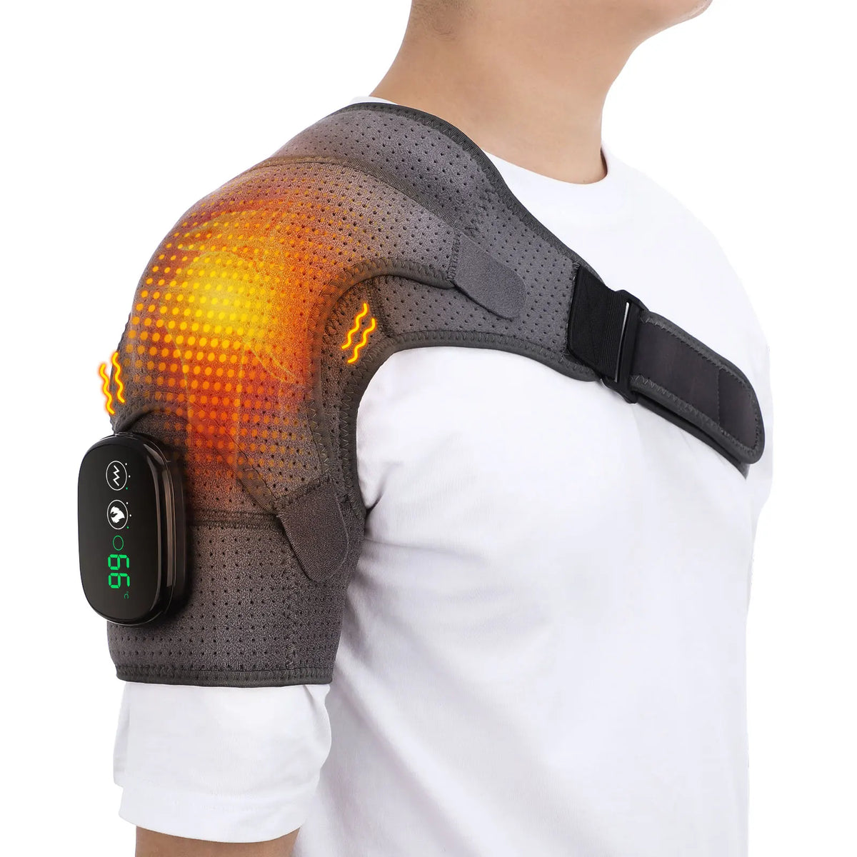 Adjustable Electric Heating Shoulder Massage Belt With Led Hot Compress