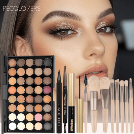 12PCS All-in-One Eye & Brow Makeup Set, 40 Shades Eyeshadow Palette, Eyebrow Pencil, Quick-Dry Liquid Eyeliner, Volumizing Curling Mascara with Brushes, Waterproof Sweat-proof, Matte Shimmer Glitter Eyeshadow Kit for Beginner