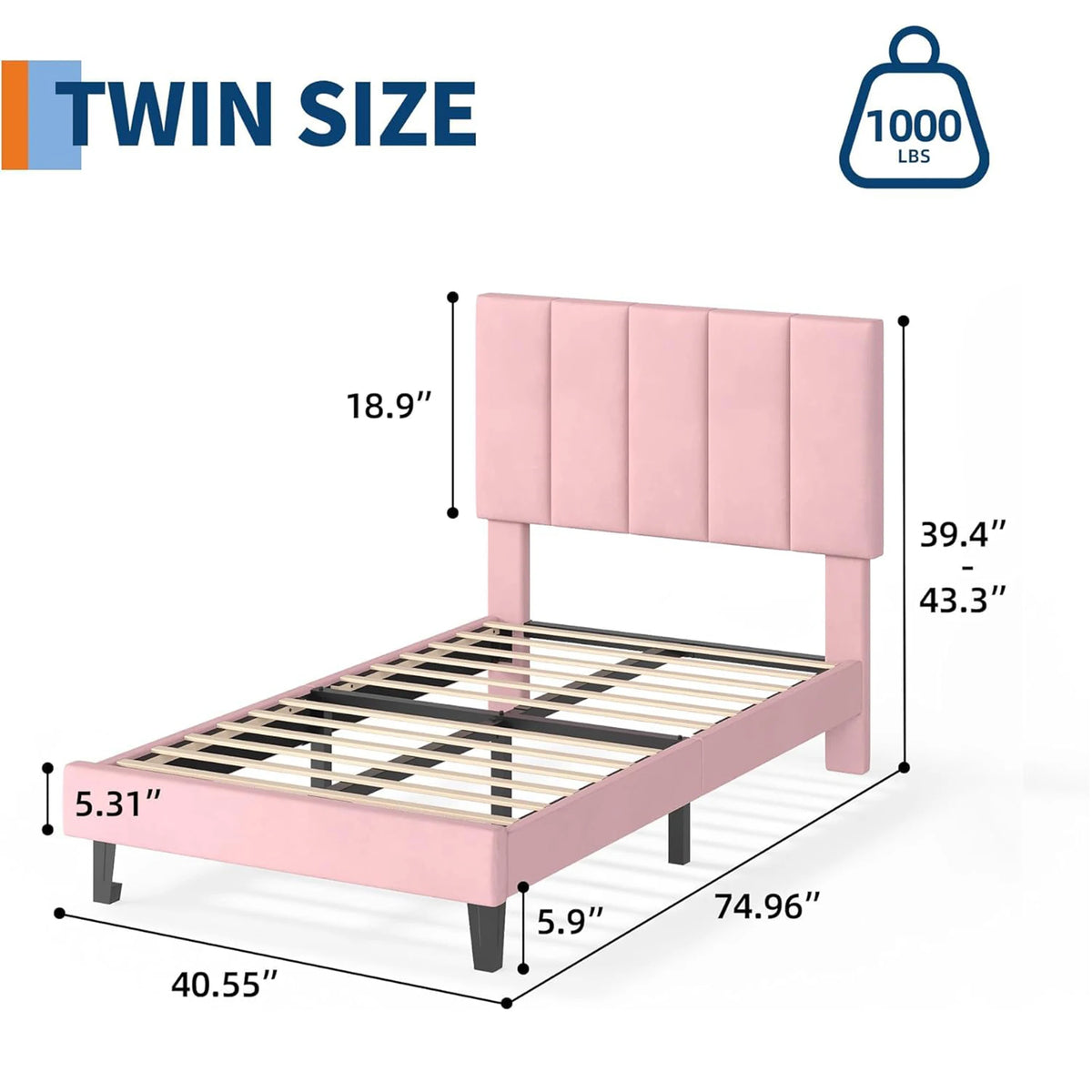 HiMISS Upholstered Platform Bed With Adjustable Tufted Headboard Wood Slats