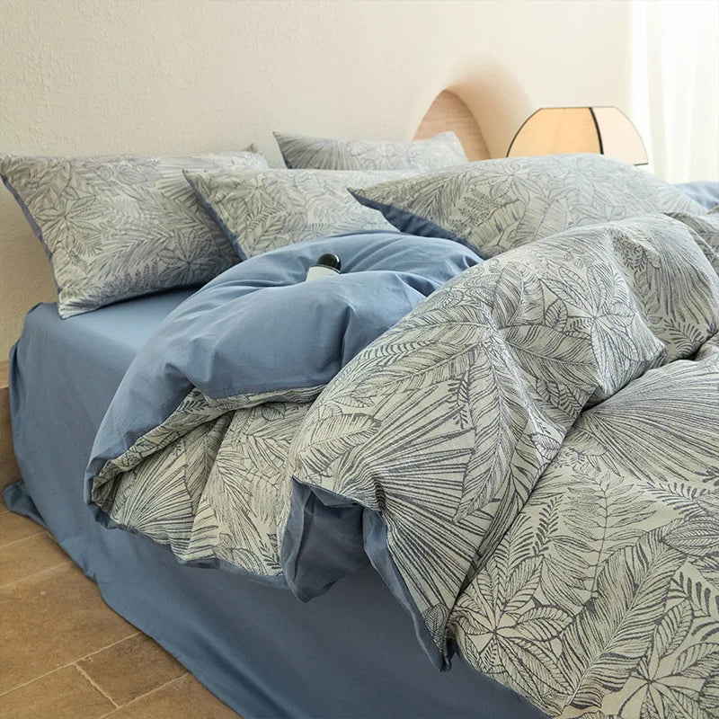 Pure Cotton Four Piece Yarn Dyed Jacquard Bedding Set Pillowcases