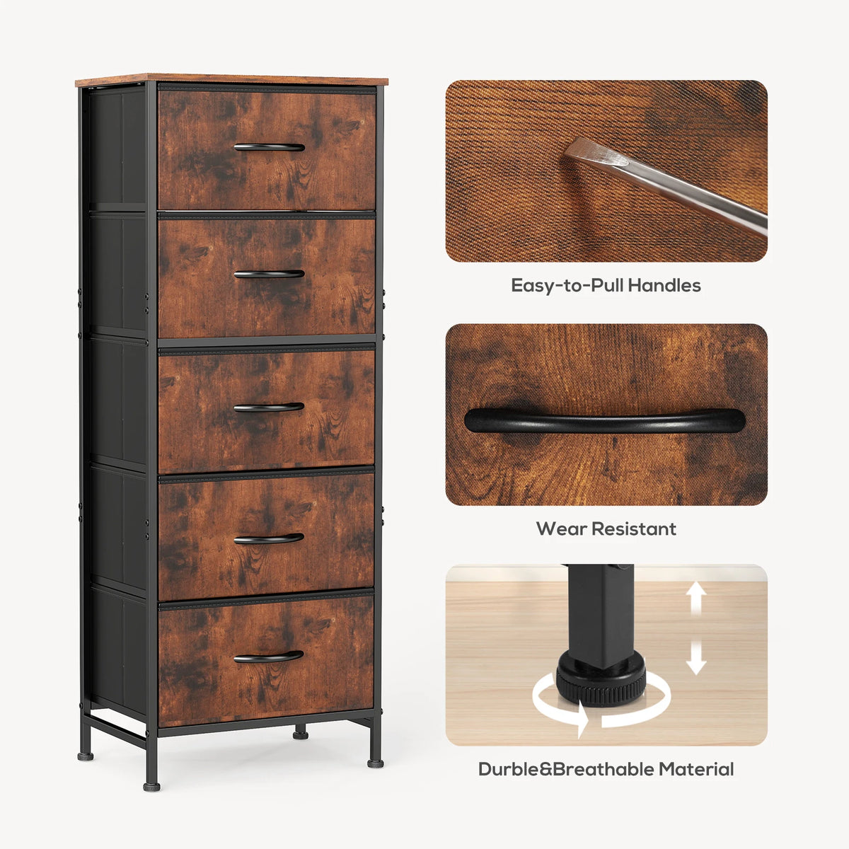 JHK Modern Five Fabric Drawers Storage Cabinet With Steel Frame