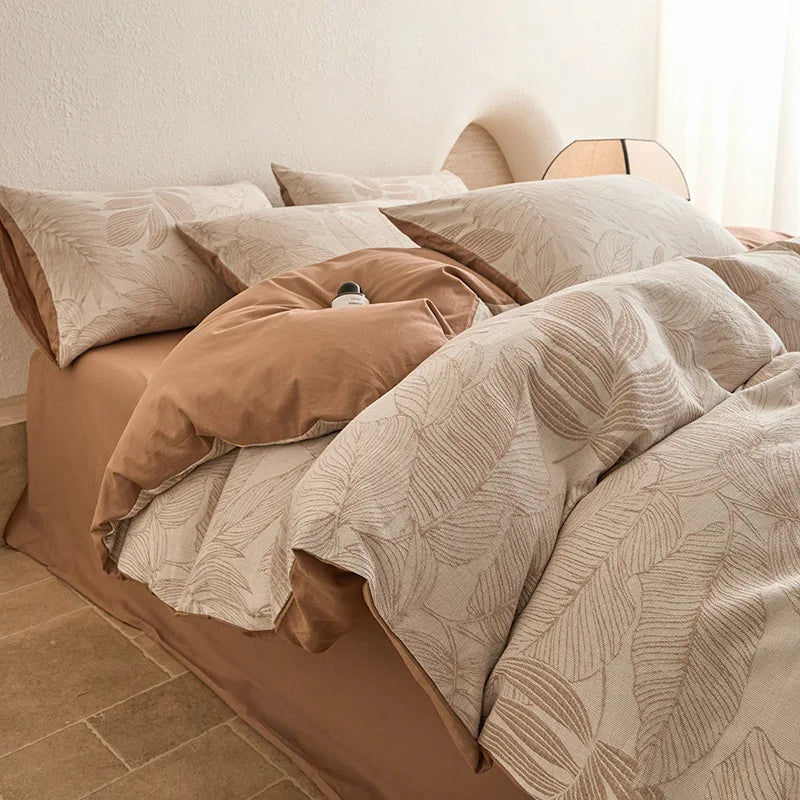 Pure Cotton Four Piece Yarn Dyed Jacquard Bedding Set Pillowcases