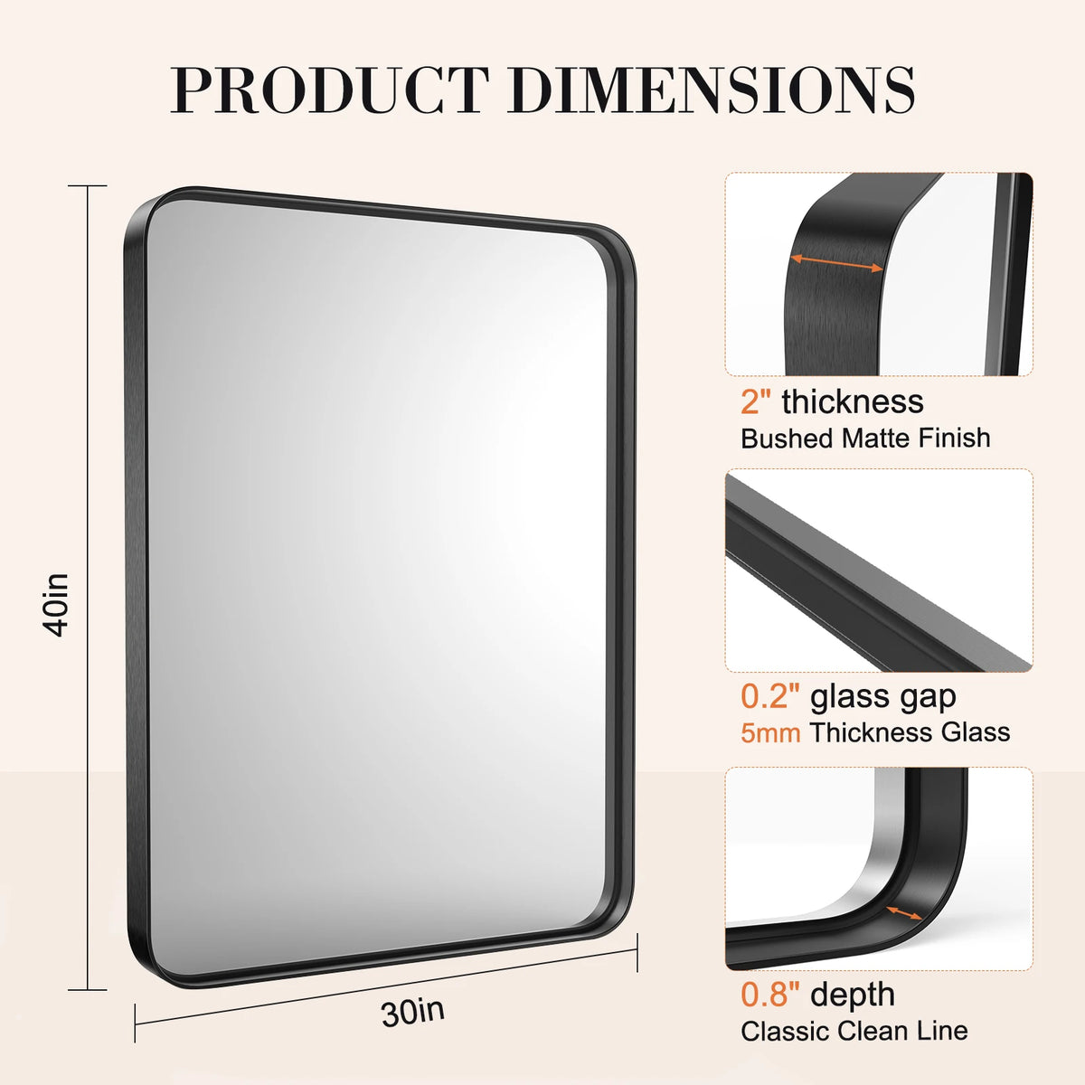 JHK Matte Metal Framed Wall Mounted Bathroom Mirror