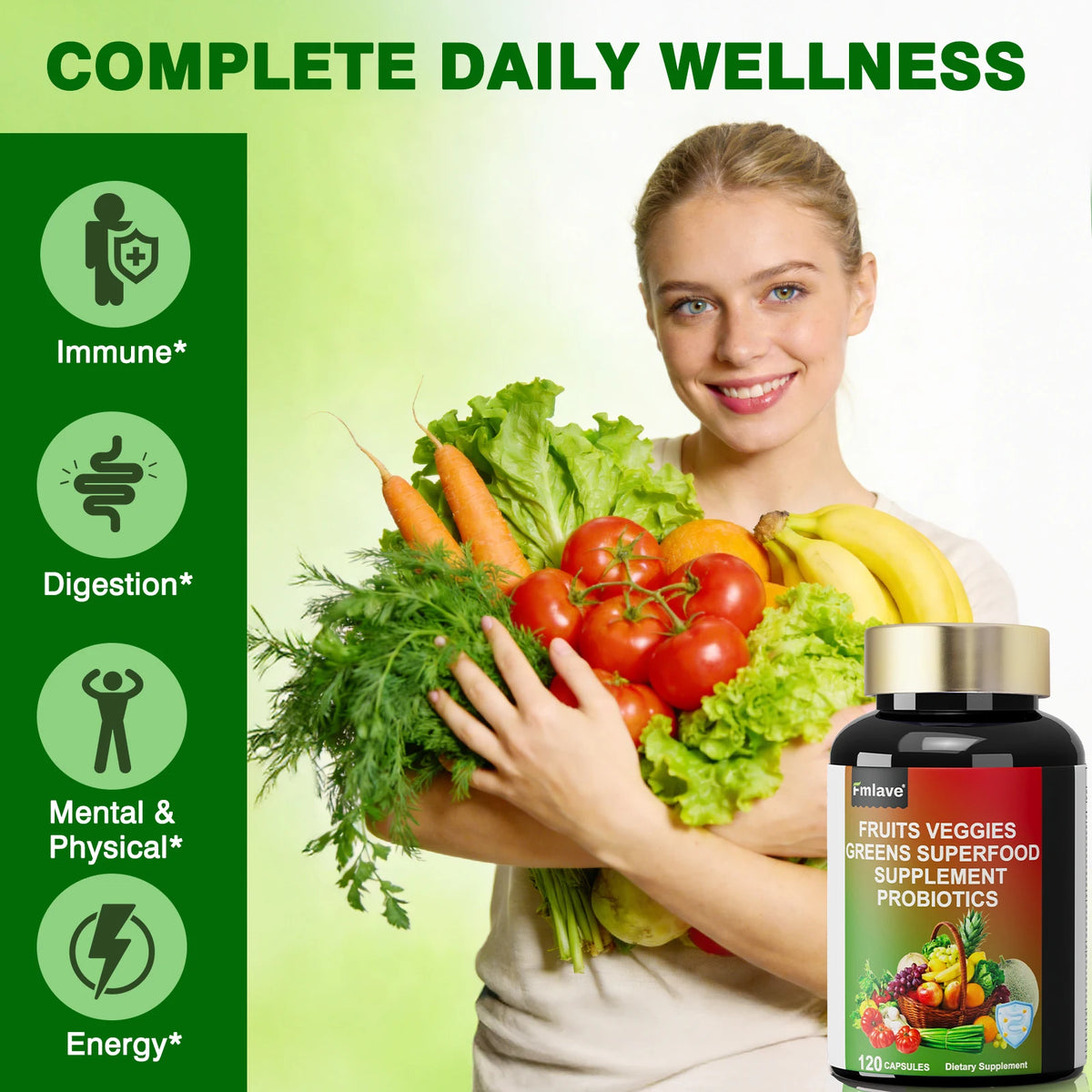 Natural Fruit And Vegetable Superfood Capsules With Digestive Support