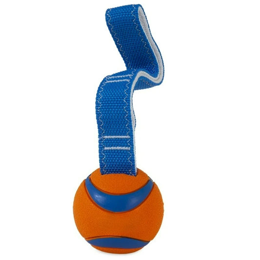 Ultra Tug Dog Ball Rubber Fetch and Tug Toy For Dogs, Small 2" for Breeds up to 20 lb and Puppies, Pack of 1, Orange and Blue