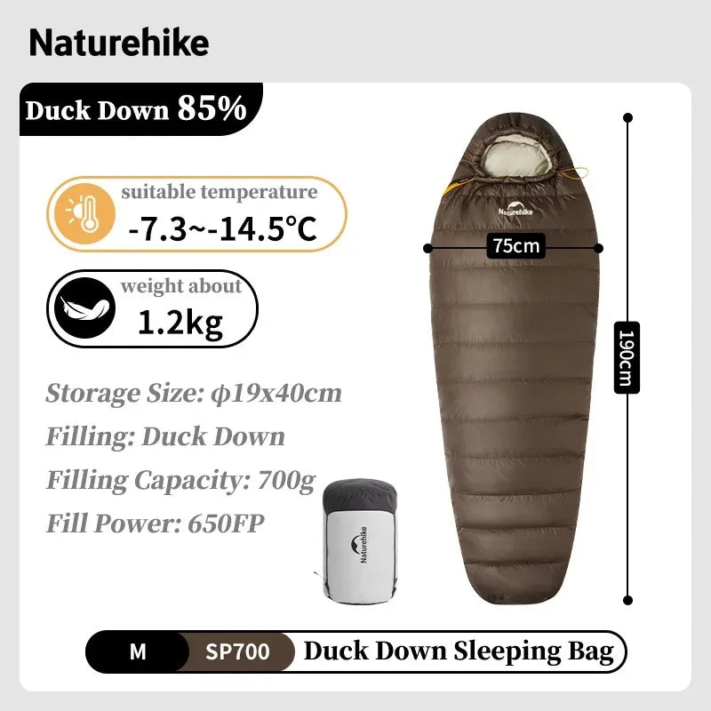 Naturehike 650FP Duck Down Snowbird Mummy Sleeping Bag Winter Ultralight