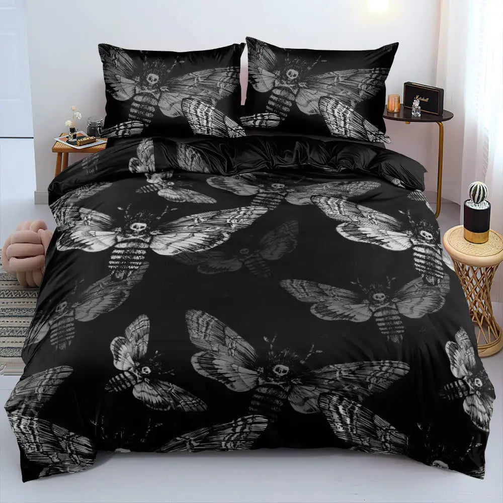Gothic Moth Mushroom Microfiber Duvet Cover Set Ultra Soft Lightweight