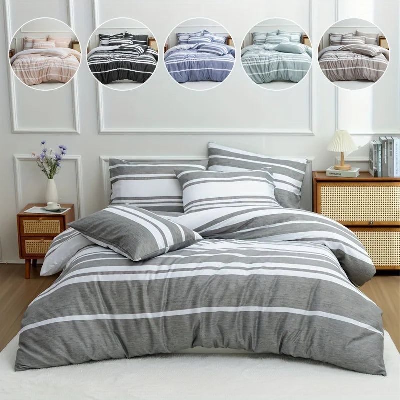 3 Striped Microfiber Duvet Cover Set Bohemian Modern Farmhouse Bedding