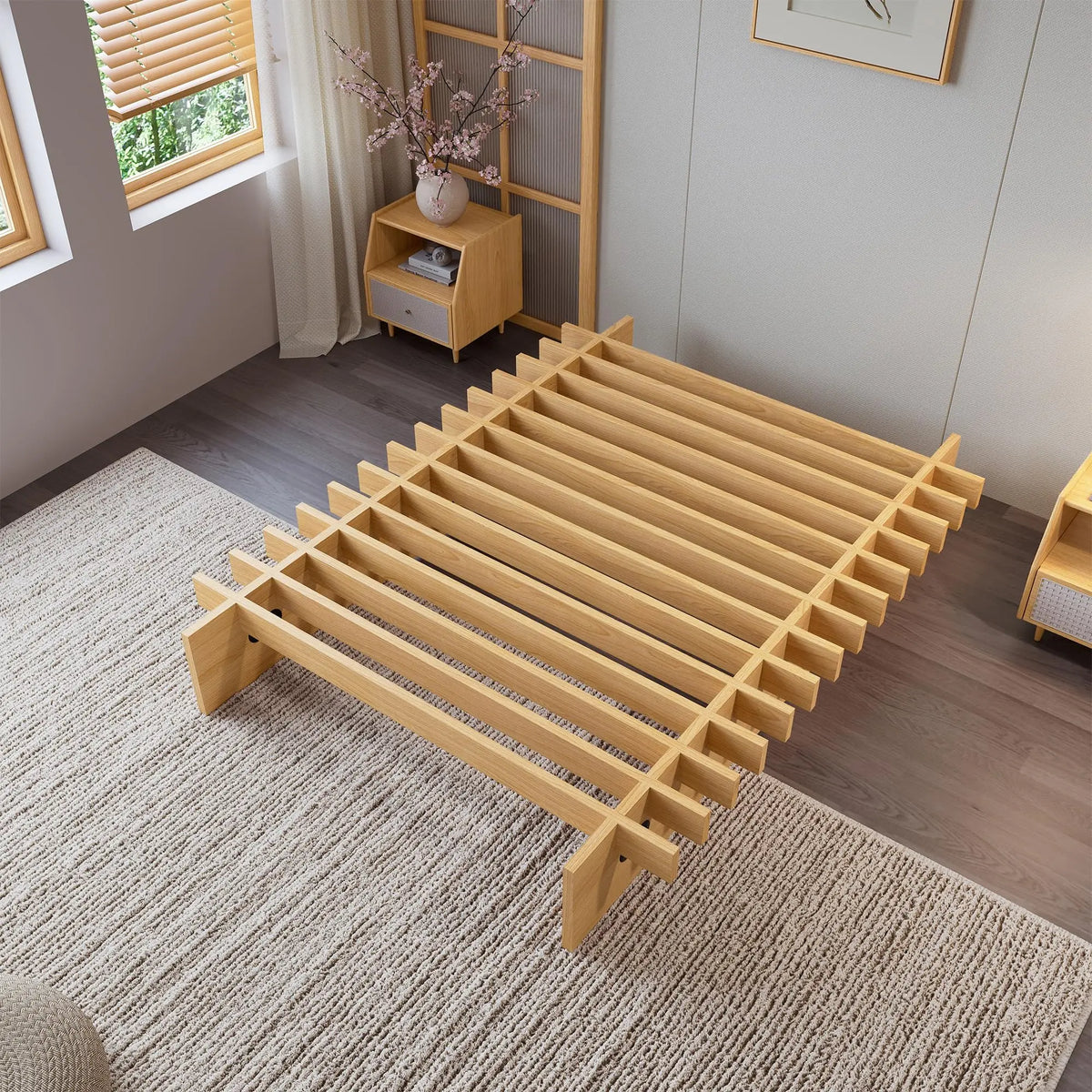 HiMISS Low Profile Wood Platform Bed Frame With Ample Storage