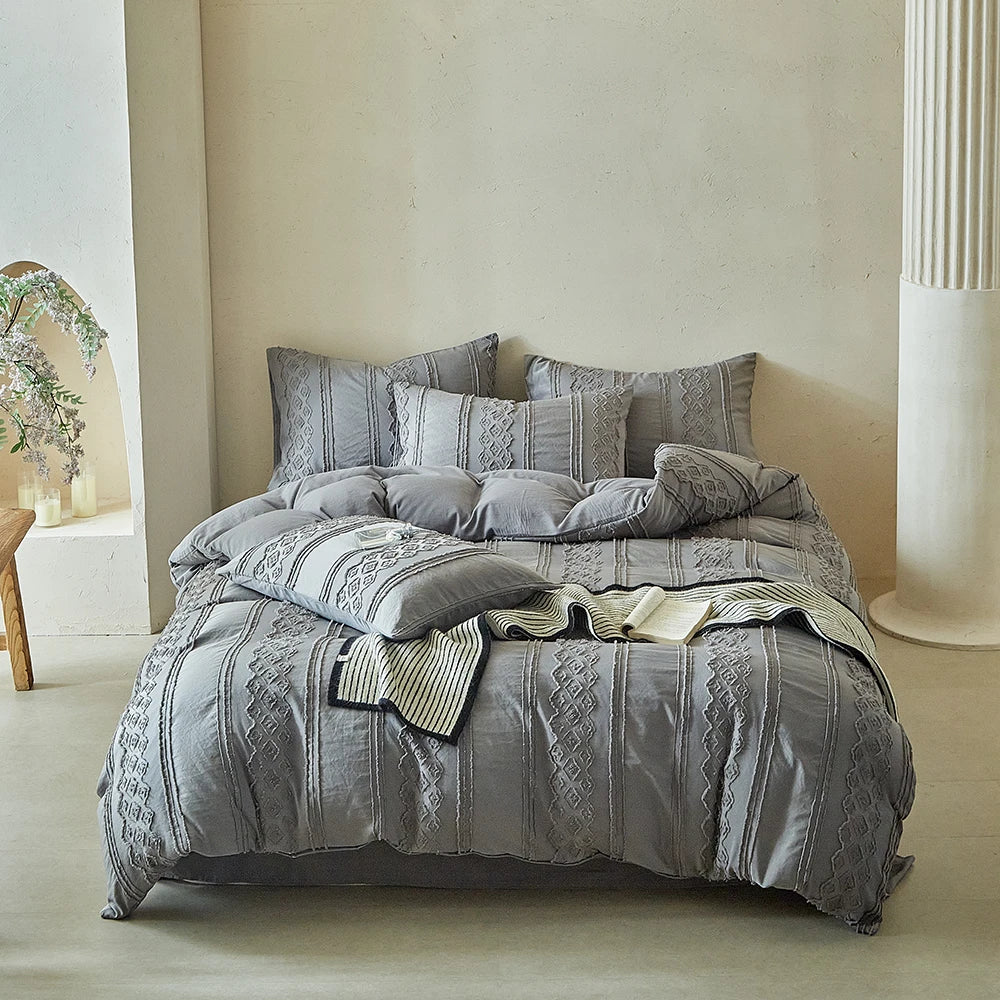 Zeby Boho Stripes Floral Duvet Cover Set With Pillowcases