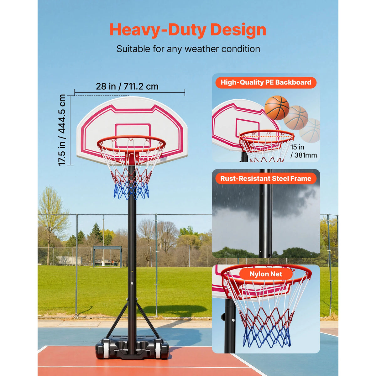 SucceBuy Portable Basketball Hoop With Adjustable Pole And Backboard Set