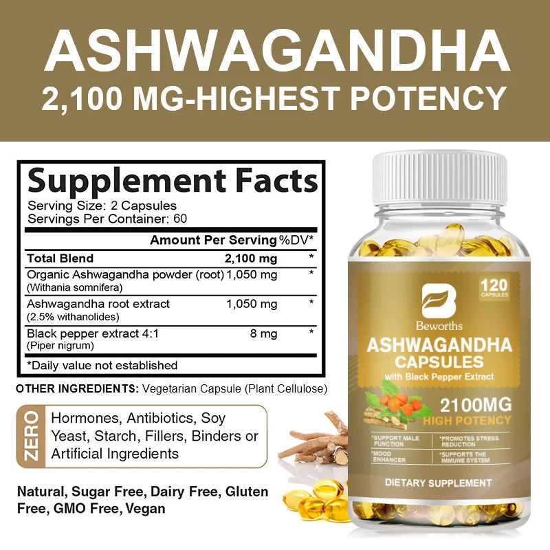Beworths Ashwagandha Root Extract Capsule For Sleep And Anxiety Relief
